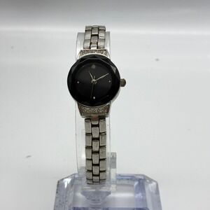 FMD Womens Dress Watch Black Faceted Bezel Silver Tone Crystal Accent FMDPH019